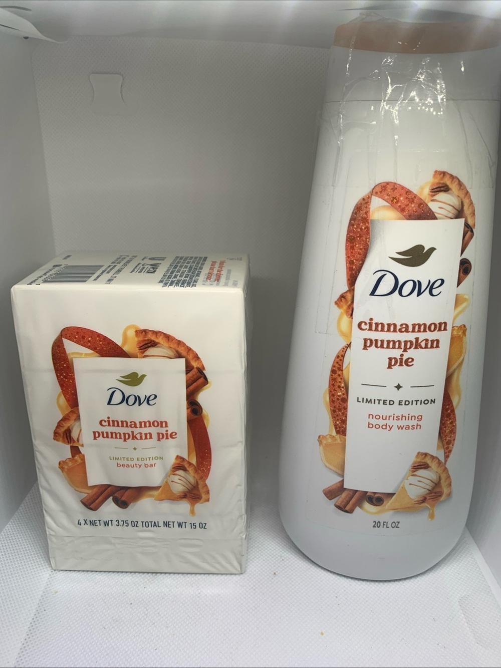 Dove Cinnamon Pumpkin Pie Body Wash 20 Fl Oz and 4 pack bar soaps